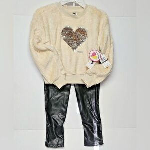 DKNY Girls 2 Pc Outfit, Sparkling Flipping Sequins Sweater/ Black Pants NWT